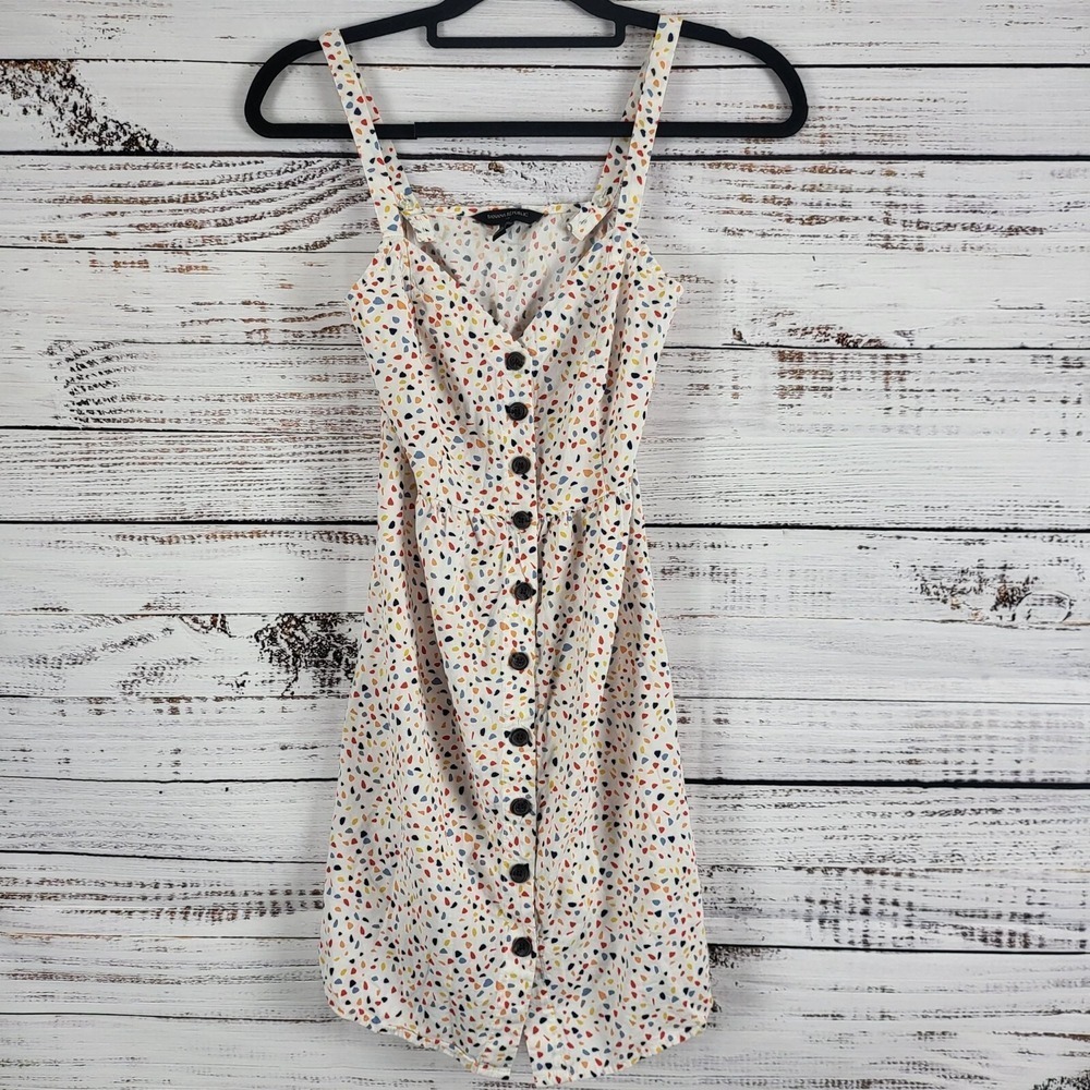 Banana Republic Tank Dress XXSP Womens Button Front White Geometric V Neck‎